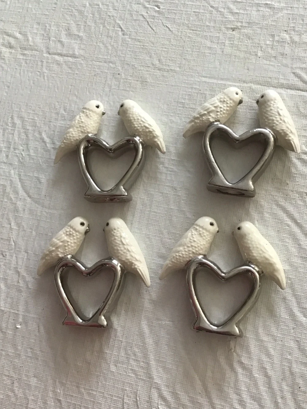 White Bird Heart Napkin Rings — Set of 4